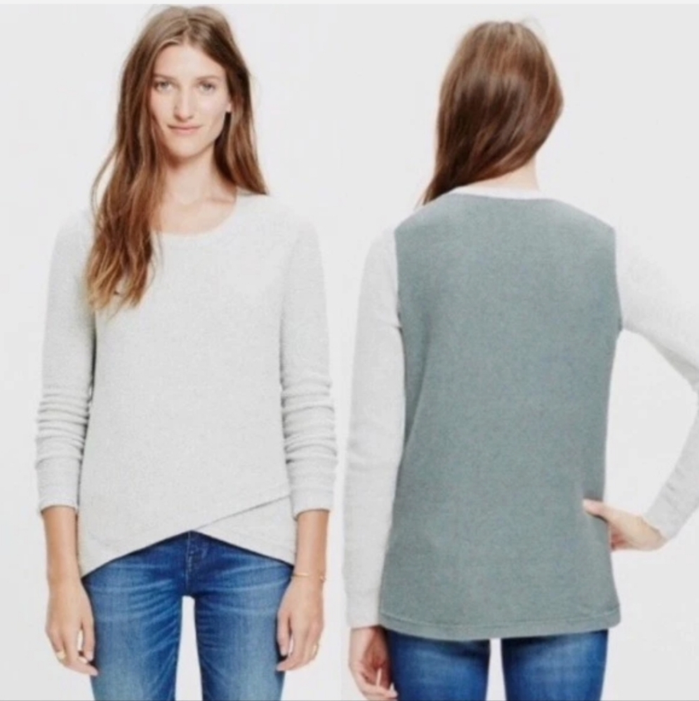 Madewell Light Gray And Green Thermal Knit Sweater Size M